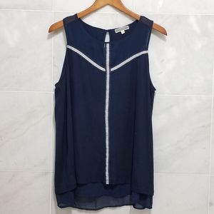Pleione Sheer Panel Navy Sleeveless Blouse M